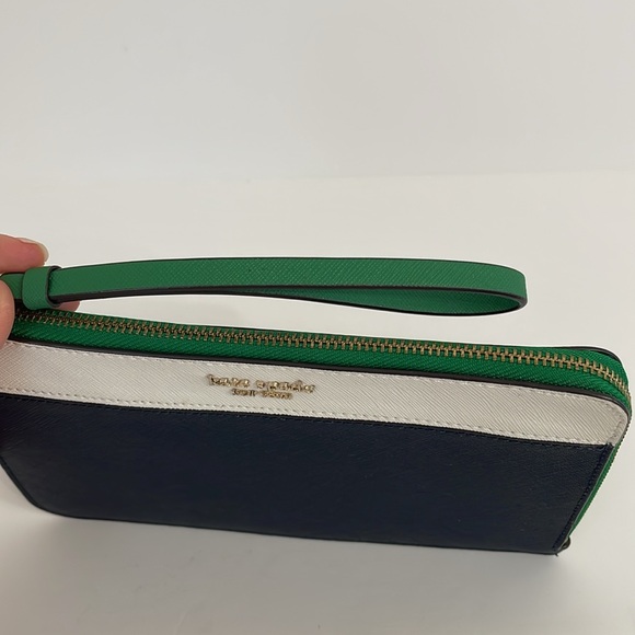 Kate Spade Cameron Medium L Zip Clutch / Wristlet Midnight Blue White Green